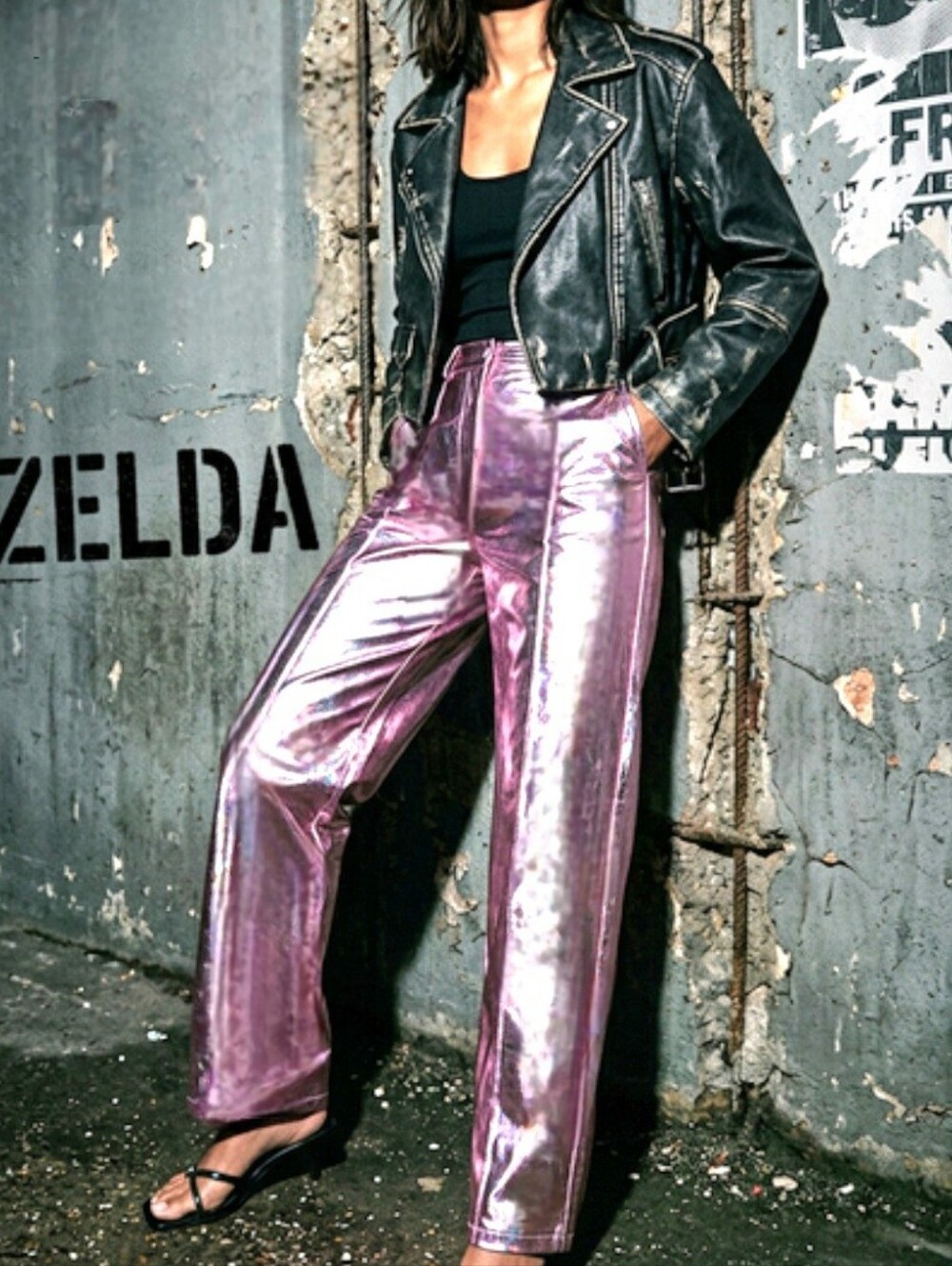 4th + Reckless Zelda Pink Metallic Faux Leather Trouser